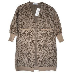Crazy Train Duster Cardigan Womens Small Leopard Print Cuff Sleeves Preppy Flowy